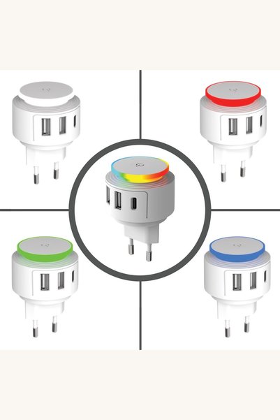 Comerivo Adaptor incarcare auto 48W cu USB si Type-C, negru, cu lampa