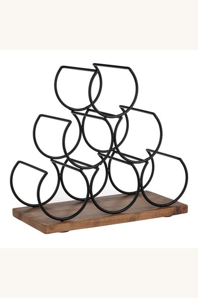 Comerivo Raft metalic pentru 6 sticle de vin pe baza de lemn, 30x16.5x29cm