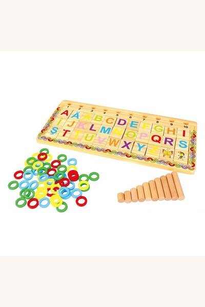 Comerivo Puzzle din lemn cu litere si cifre pentru invatare 41.5x19cm