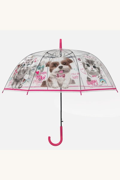 Comerivo Umbrelă de ploaie automată transparentă pentru fete, fucsia, cu pisi...