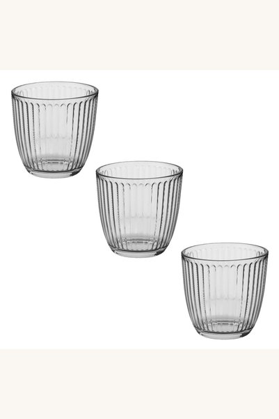 Comerivo 3 Pahare Transparente cu Dungi pentru Apa - Sticla 280ml