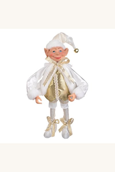 Comerivo Spiridus decorativ suspendabil, costum alb catifelat, 32cm pentru brad