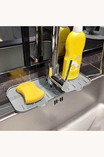 Comerivo Organizator silicon pentru chiuveta, gri, cu scurgere rapida, 37x14cm