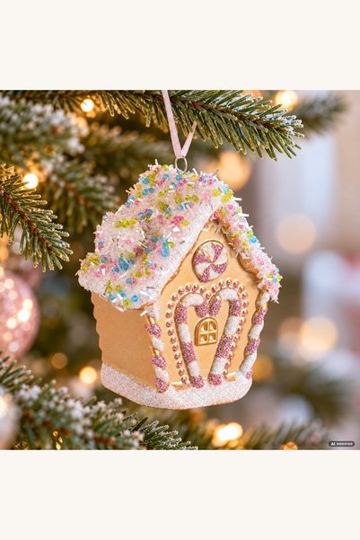 Comerivo Casa de turta dulce ornament Craciun roz 8,5cm pentru bradul tau