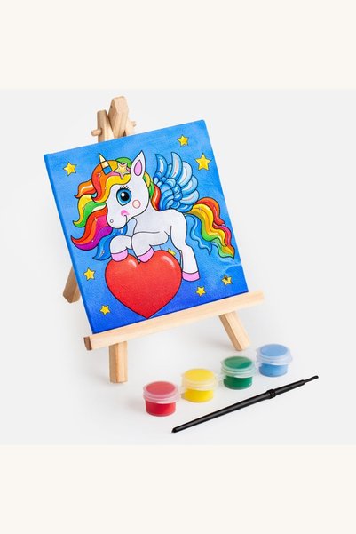 Comerivo Panza de pictura pe sevalet din lemn cu unicorn colorat - set comple...