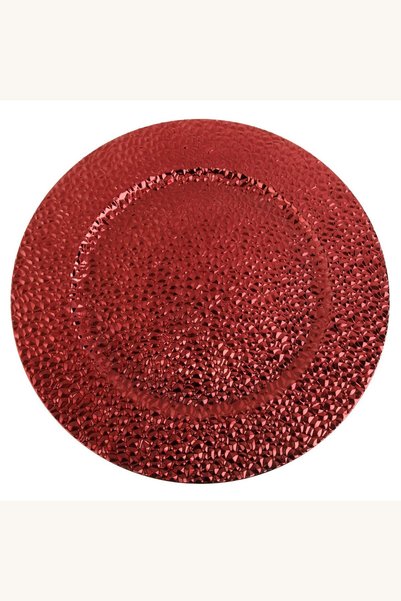 Comerivo Platou rotund rosu cu textura diamant pentru decor si accesorii - 40cm