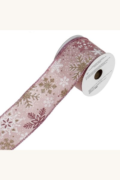 Comerivo Panglică pentru brad de Crăciun, roz cu fulgi glitter aurii și albi,...