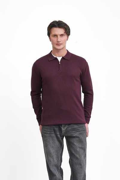 MODEFENDİ Polo Collar Sweater with Zipper Detail