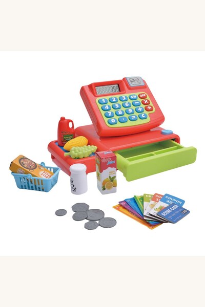 Comerivo Casă de marcat cu scanner, sertar sonor și coș, pentru jocul de-a ma...