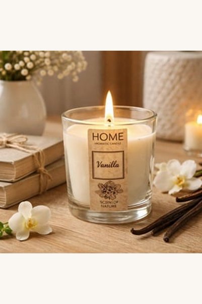 Comerivo Lumanare parfumata in pahar de sticla, aroma vanilie, design ivory 5...
