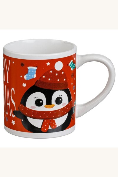 Comerivo Cana ceramica rosie 220ml cu pinguin si om de zapada pentru cafea de...