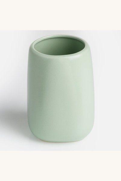 Comerivo Pahar ceramic pentru periute, verde menta mat, dimensiuni 7x7x10,5cm