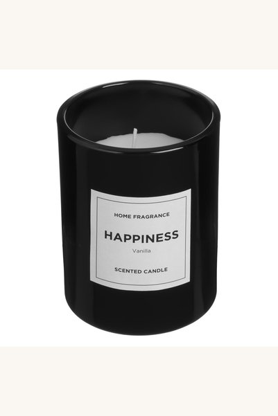 Comerivo Lumanare decorativa alba cu aroma de vanilie in pahar negru, 8x10cm
