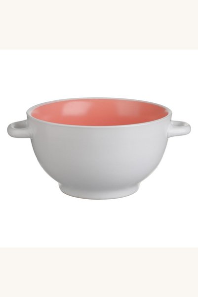 Comerivo Bol ceramic cu manere pentru supa, interior corai 700ml