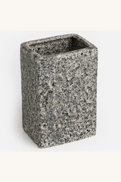 Comerivo Suport gri pentru periute din ceramica cu textura piatra, 7x5,5x11cm