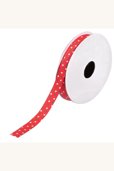 Comerivo Panglica Craciun rosie cu buline albe si verzi, 5m pentru decorarea ...