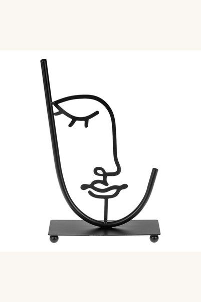 Comerivo Statueta metalica neagra fata moderna pentru masa si raft 22.5cm