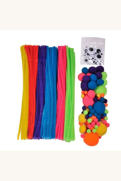 Comerivo Set creativ cu sârmă plușată colorată, pompoane și ochi, 300 de piese