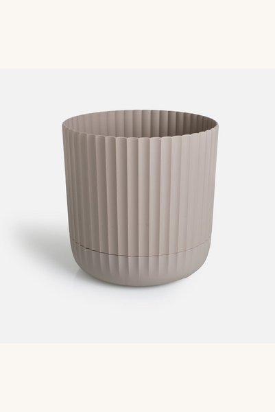 Comerivo Vas flori rotund bej cu farfurie incorporata, design reliefat, 20x19...