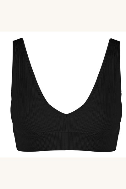 Comerivo Top fitness negru cu sustinere, textura ribbed si bretele late confo...