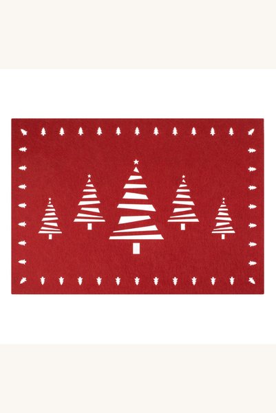 Comerivo Platou decorativ pentru masa de Craciun, fetru rosu cu brazi, 43x29.5cm