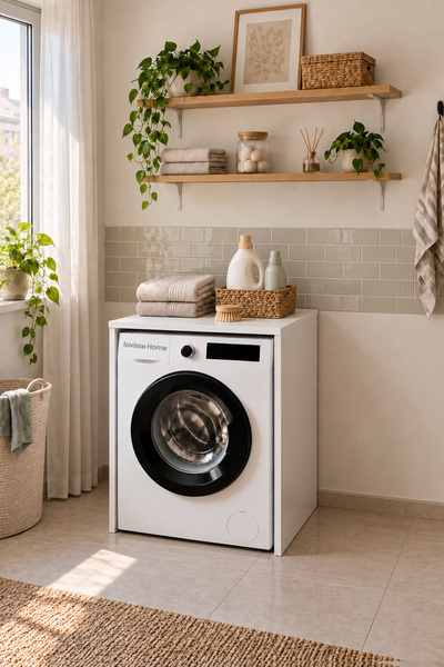 LOVİSSE HOME Çamaşır ve Kurutma Makinesi Dolabı – Beyaz Kapaksız Makine Üstü ...