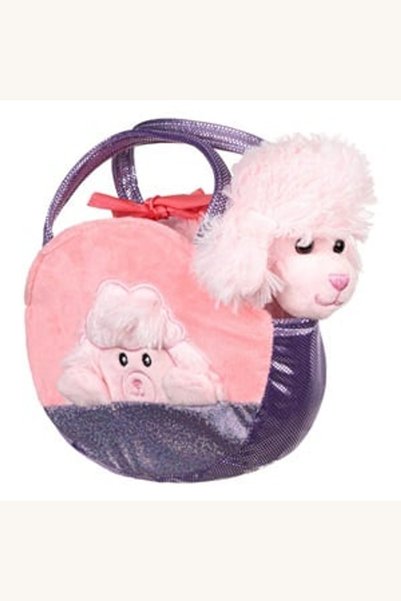 Comerivo Caine de plus Canis roz in geanta mov cu sclipici, 20cm