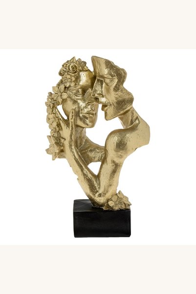 Comerivo Statueta cuplu in sarut cu flori aurii - decoratiune masa polirasina...
