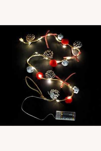 Comerivo Ghirlanda luminoasa 1.25m cu 20 LED alb cald, conuri si clopotei - s...