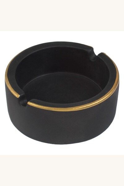 Comerivo Scrumiera rotunda negra cu detaliu auriu, ciment, design minimalist