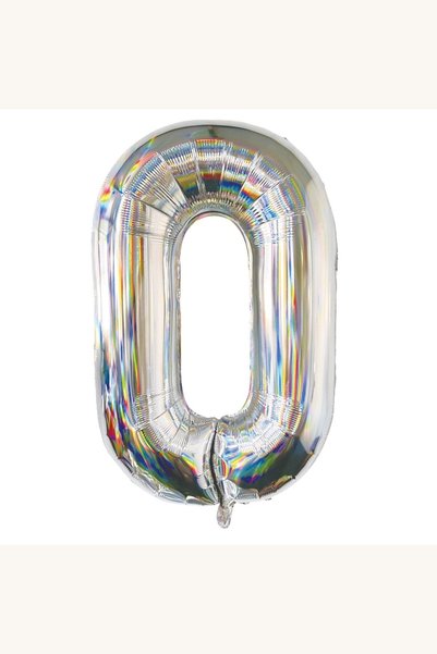 Comerivo Balon cifra 0 argintiu holografic 81cm pentru petreceri si aniversari