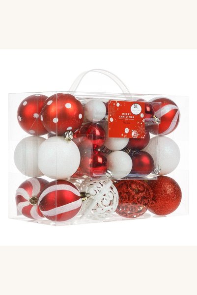 Comerivo Ornamente pentru bradul de Crăciun, 50 bucăți în culori candy roșu ș...
