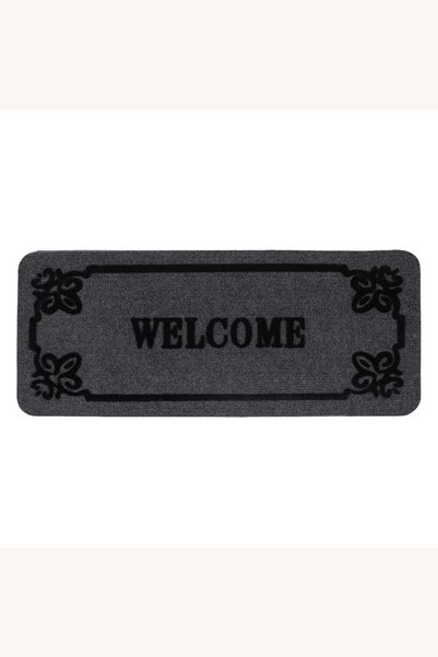 Comerivo Covoras gri pentru treapta cu model Welcome, 60x25cm mocheta