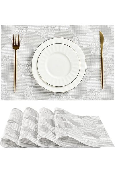 GENERAL Leetaltree Linen Grey Placemats Set of 4 - Heat Resistant Non-Slip Pl...