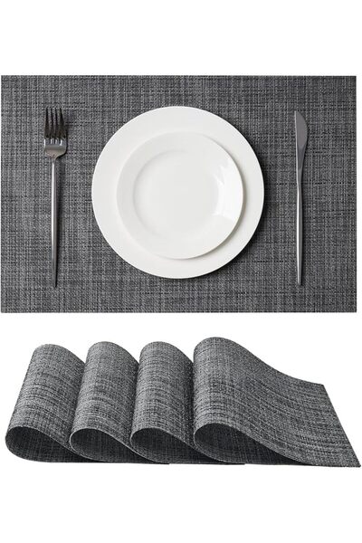 GENERAL Leetaltree Linen Grey Placemats Set of 4 - Heat Resistant Non-Slip Pl...