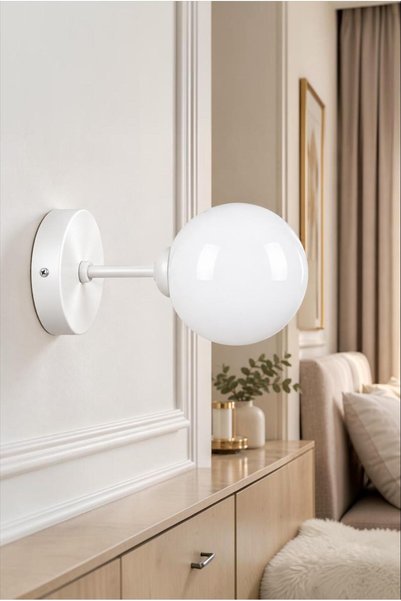 Elizim Home Lighting Modern Wall Sconce with Amber White Glass – White Metal ...