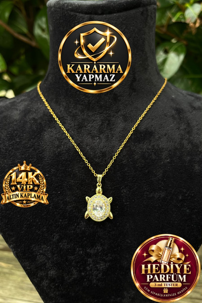 TREND TAKI BİJUTERİ 14K VIP Altın Kaplama Oval Taşlı Kaplumbağa Figürlü Gold ...
