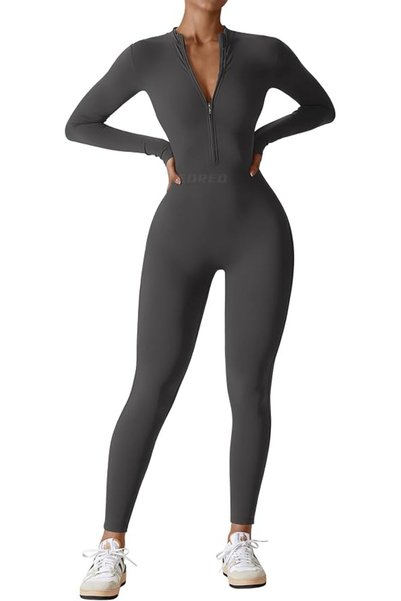 GENERAL YEOREO Women Long Sleeve Workout Jumpsuit Zip Up Romper Bottom Pants ...
