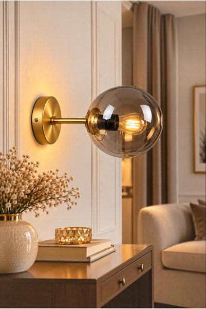 Elizim Home Lighting Modern Wall Sconce with Amber Smoked Glass – Antique Met...