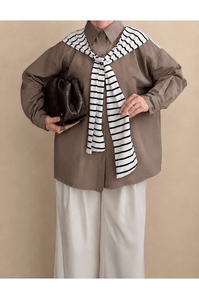 Hepsi Moda قميص بتفاصيل شال مخطط - 61324 - كاواي فيزون