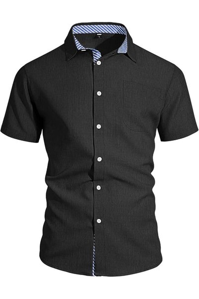 GENERAL Men's Linen Short Sleeve Button Down Shirt, Casual Breathable Lightwe...