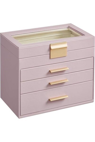 SONGMICS Jewellery Box with Glass Lid, 4-Tier Jewellery Organiser, 3 Drawers,...