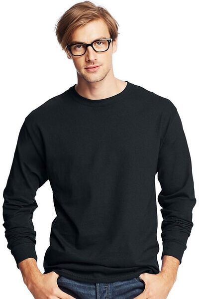 HANES قمصان قطنية أساسية بأكمام طويلة وياقة دائرية للرجال، عبوة من قطعتين