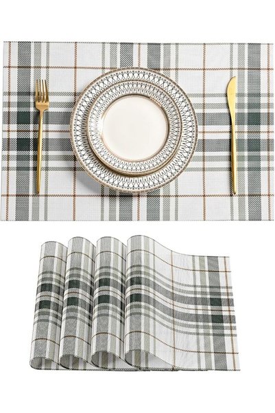 GENERAL Leetaltree Linen Grey Placemats Set of 4 - Heat Resistant Non-Slip Pl...