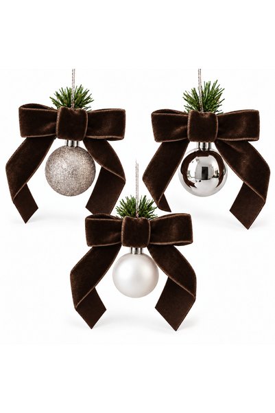Beige & Stone Set of 3 Brown Velvet Bow Christmas Balls – Christmas and Pine ...