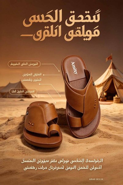 SoftSole KSA صنادل رجالية عربية خفيفة الوزن من الجلد الطبيعي، بحلقة إصبع، ونع...
