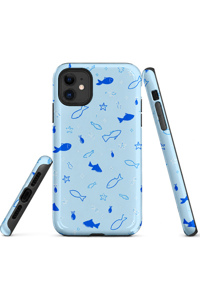 EDELFU متوافق مع iPhone 12 / 12PRO - تصميم Blue Fishes، غطاء مزدوج الطبقات، غ...