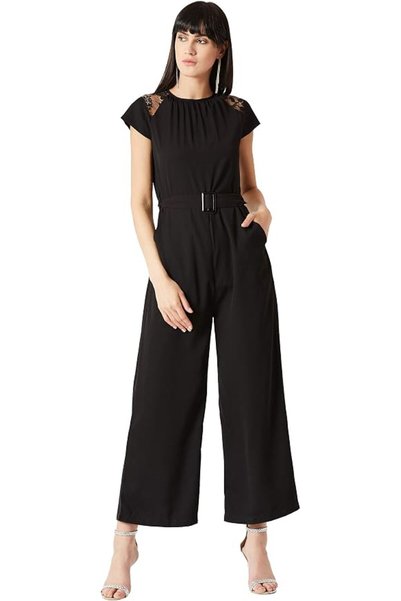 MISS OLIVE Women's Regular Fit Shirt Style Solid Jumpsuit