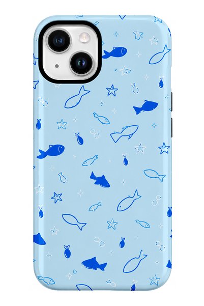 EDELFU متوافق مع iPhone 15 PLUS / 14 PLUS - تصميم Blue Fishes، غطاء مزدوج الط...