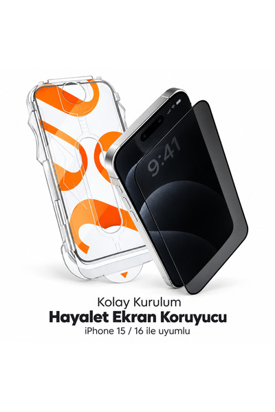 KVK PRİVACY iPhone 15 / 16 Uyumlu 5D Platinum Tam Kaplayan Siyah Çerçeveli Ha...